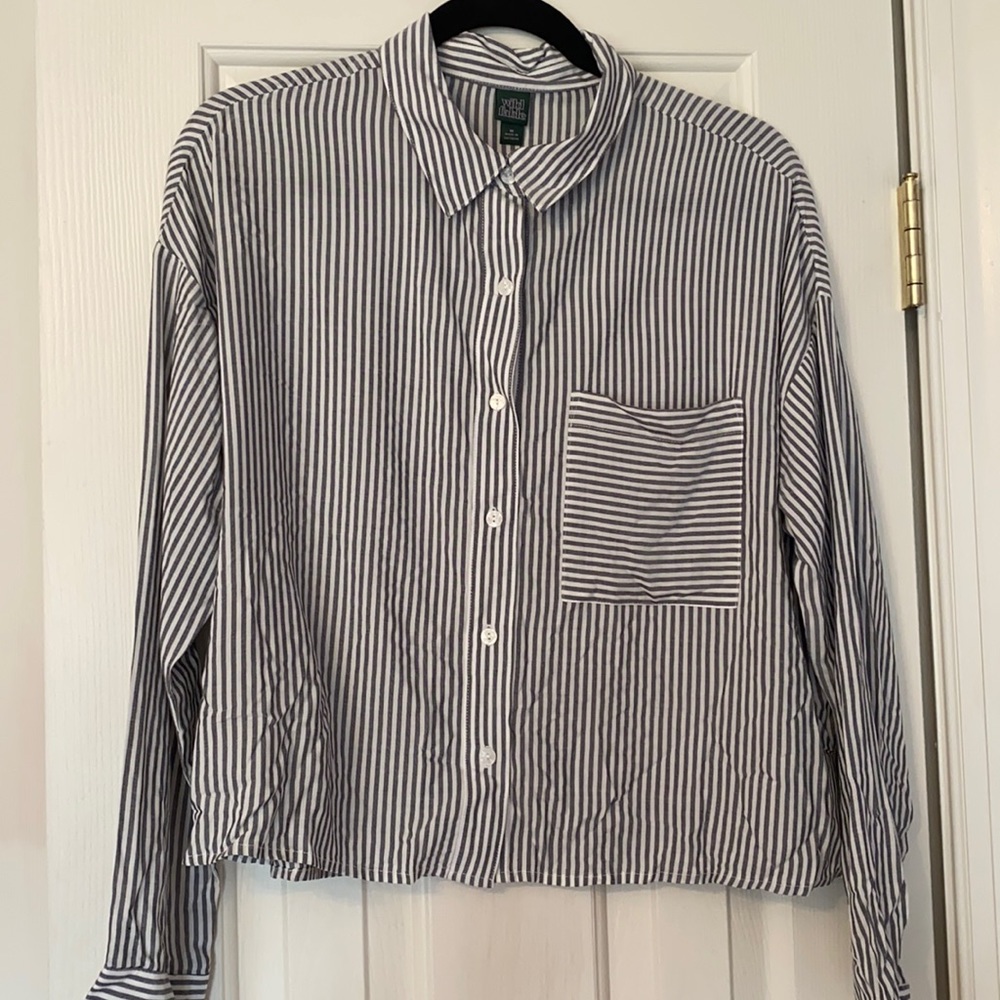 Grey and white striped button down